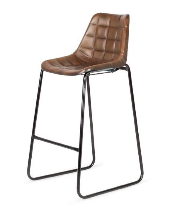 Барный стул из кожи Mews стеганый коричневый